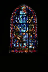 This stained glass window was added to the church by the town to commemorate the paratroopers who liberated the town.