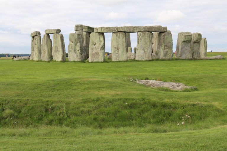 This view shows the henge in the foreground with the stone circle in the center