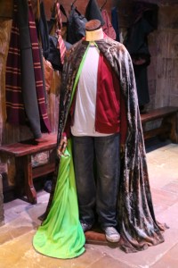 Harry Potter and the invisibility cloak. The bright green is used for special effects later in the process.