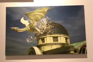 Dragon escaping Gringotts concept art by Paul Catling