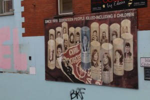 Another mural on the Falls Rd, this one showing the people killed by plastic bullets, including many children.