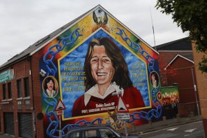 Bobby Sands mural on Falls Rd. He died during a hunger strike in British prison. He was also elected as a Member of Parliament just before his death. 