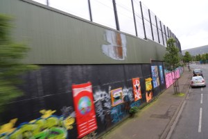 One of the peace lines - fences dividing contentious areas within the city. They are covered in graffiti and are considered by some to be the longest art galleries in Europe.