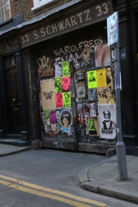 This is an example of the variety of street art you see - some of it small like the screen printed butterfly on the left (easy to make in a studio and paste up quickly). 