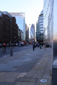 Just over the border to the City of London and its financial district - right next to the East End.