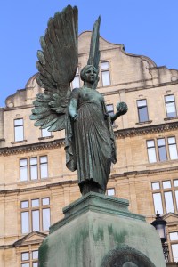 Creepy angel statue in the park bordering Parade St. 