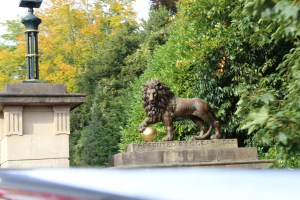Lion statue at one of the entrances to Victoria Park