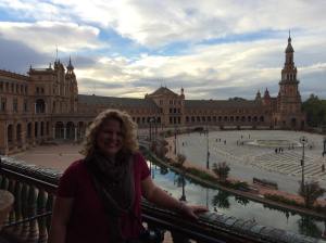 I'm standing on one of the balconies overlooking the plaza