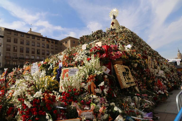 The Offering of Flowers is a key part of the festival, resulting in this pyramid in the middle of the square.
