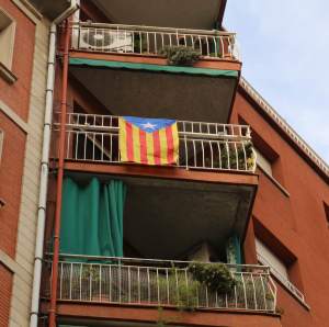 Catalonian independence flag - these were hanging off balconies, often next to the Catalonian flag (four red strips on a golden field) all over Barcelona