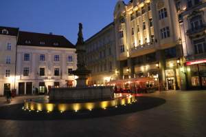 Roland Fountain in the Main Square in Bratislava Old Town