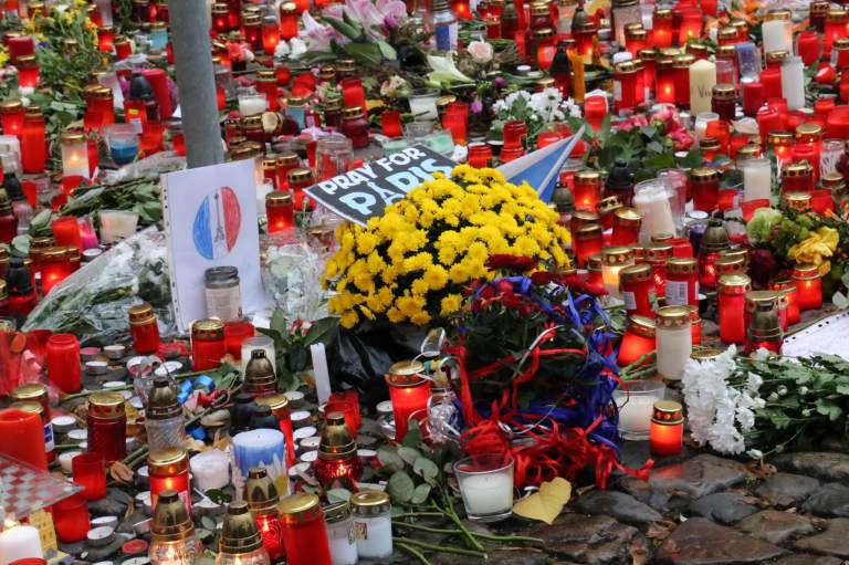 A sample of some of the tokens left at the French embassy in Prague, taken 15 Nov 2015