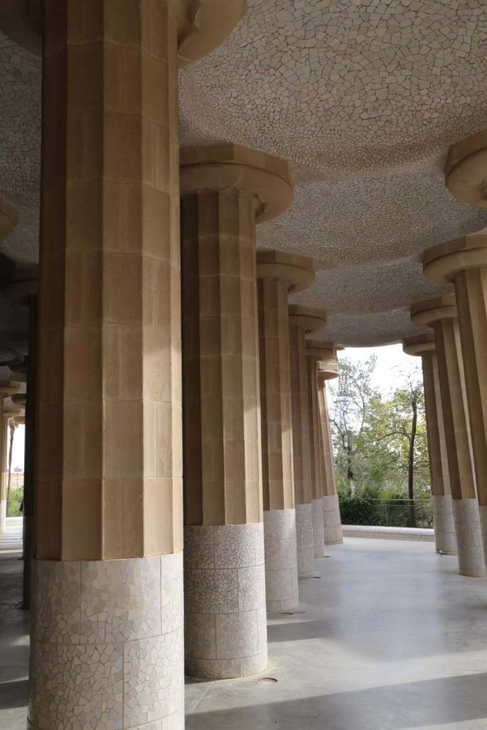 The column section is covered in white broken-ceramic mosaics... it's a stark place.