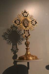 The majority of the artifacts in the museum were church items used during Mass over the church's history, like this cross.