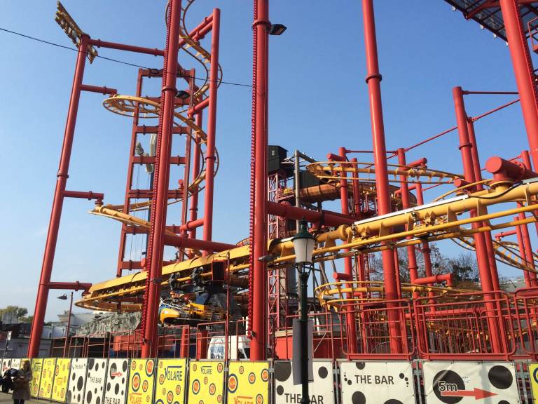 On this ride, you ride on your belly, and it launches you like a rocket, head-first.